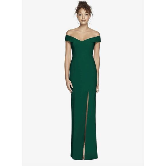 Dessy Off-the-Shoulder Criss Cross Back Trumpet Gown Hunter Green Women's 0 $257 - Picture 1 of 10